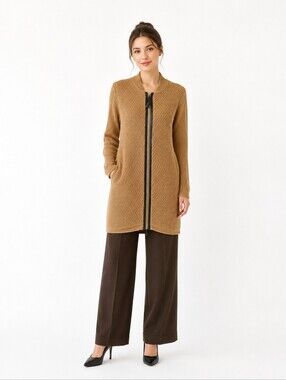 Kenneth Cole Camel-Brown Ribbed Knit Cardigan